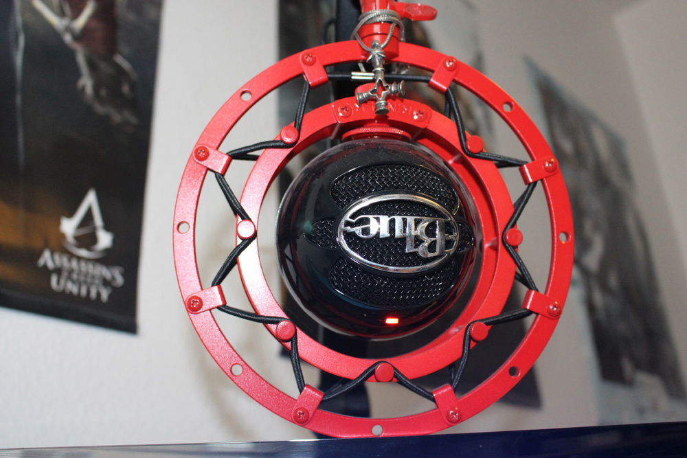 blue snowball on a Compass ( Boom-arm )with a custom painted ringer (Shock Mount)