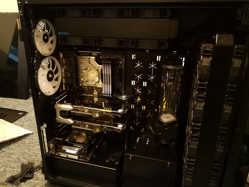 Put the atx motherboard and gpus in the case to see how it looked.  Pretty cool in my opinion.