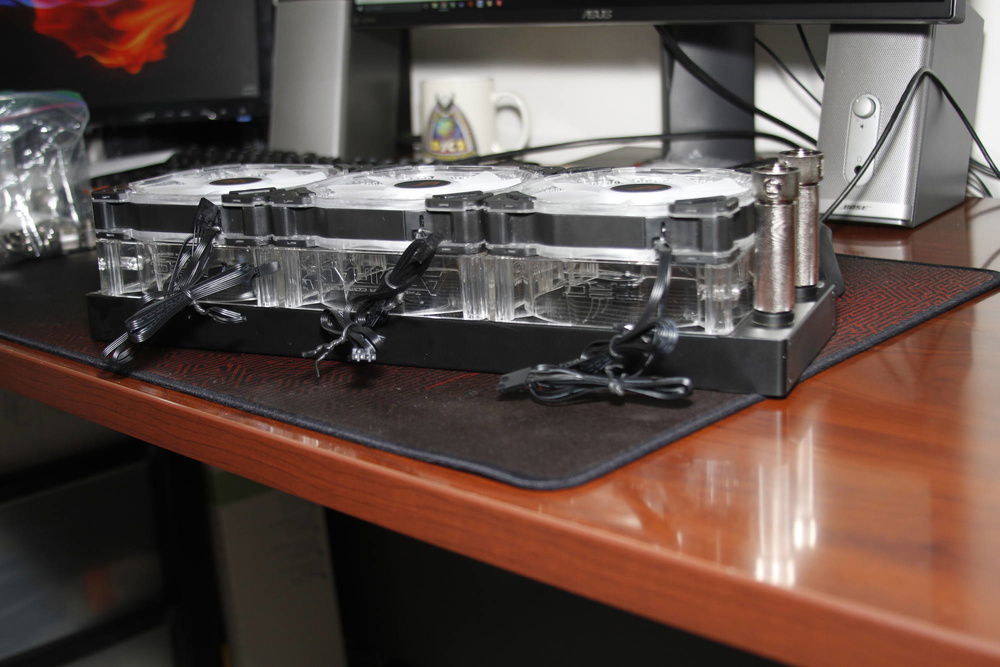 Mocking up the side radiator. I tried using fan spacers.  They were too thick.