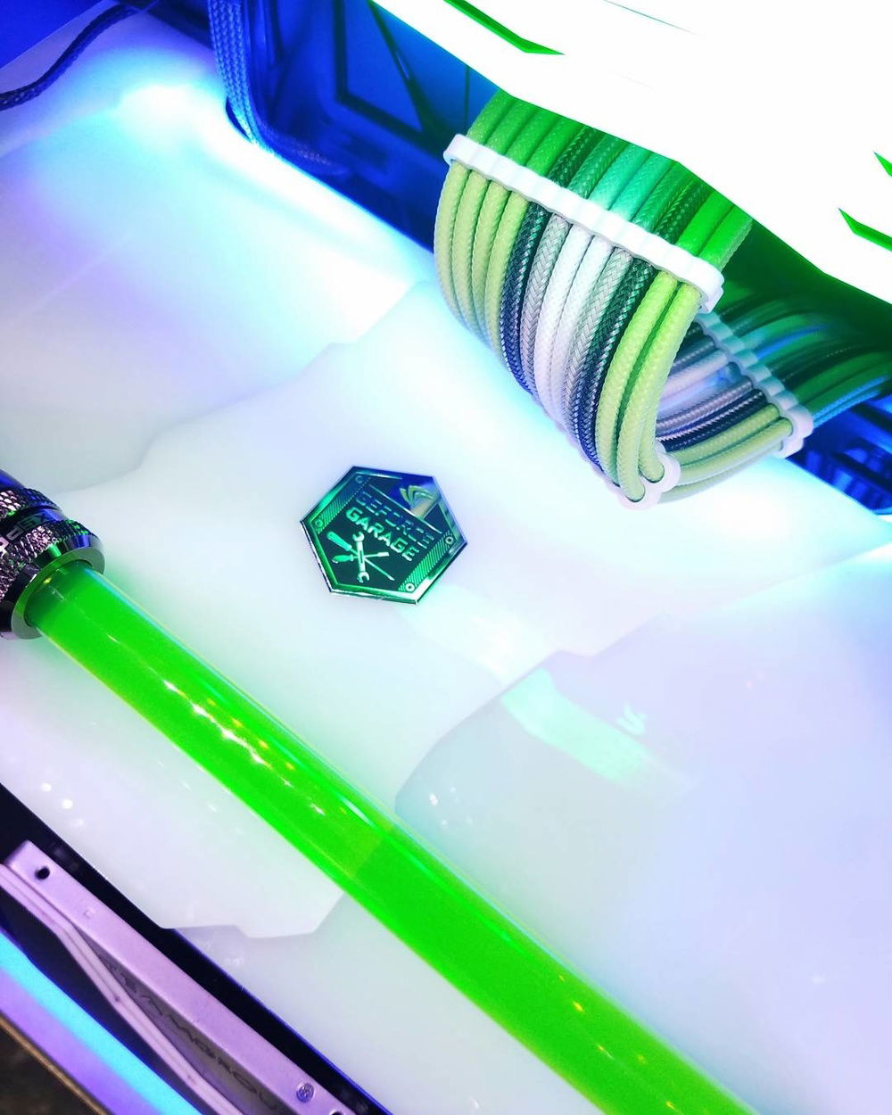 The custom PSU shroud and CableMods Pro Series sleeved cables