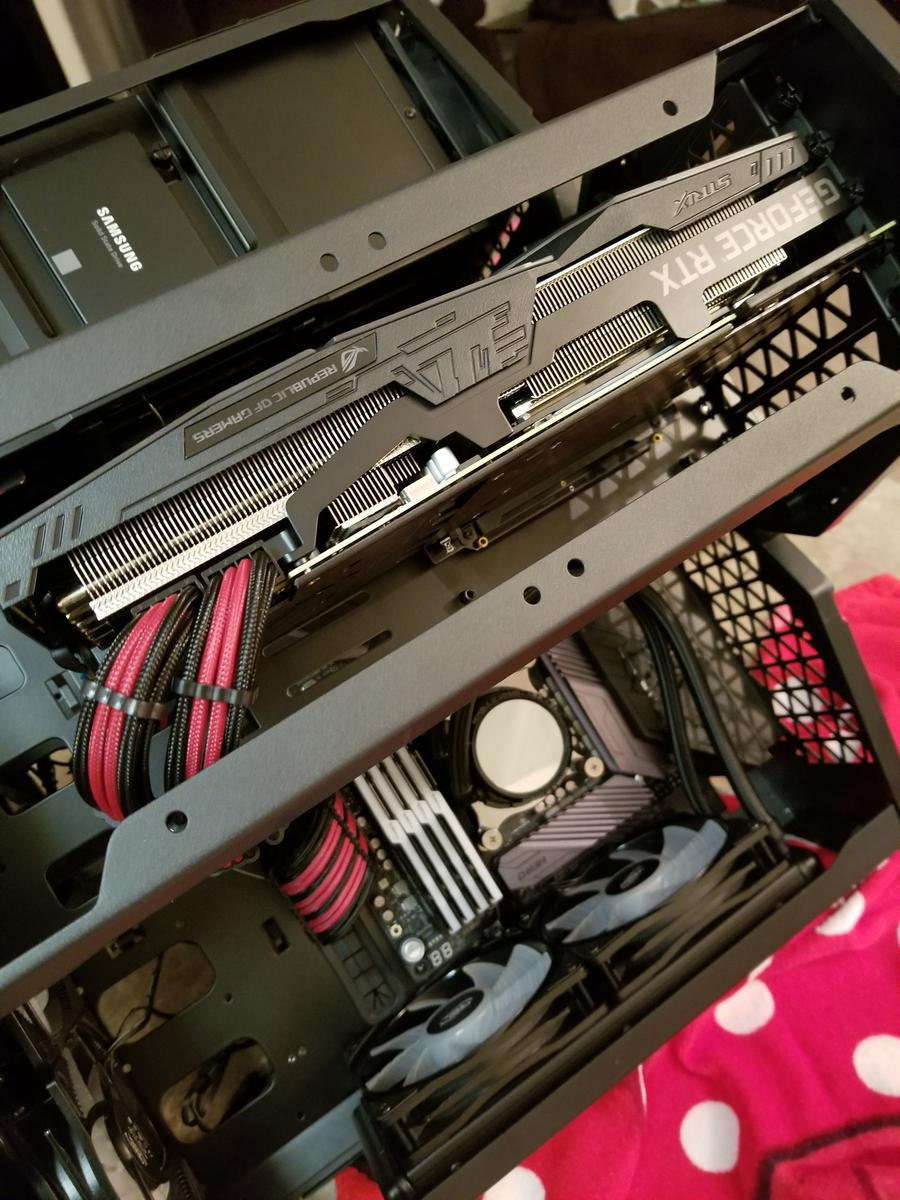 Previous Asus Strix 2080ti that failed and my other Call of Duty Z390 motherboard with Ryuo pump.