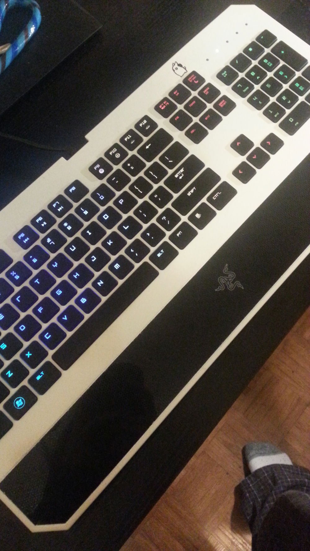 I popped the keyboard open and spray painted the top panel because they don't sell these in white with black keys.