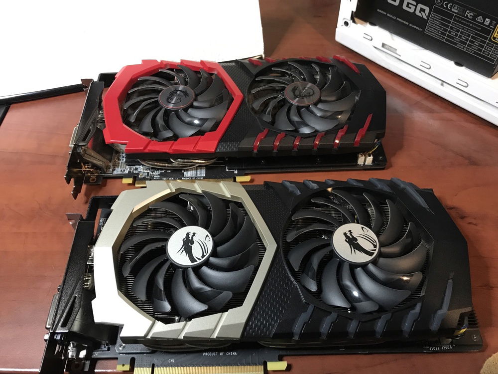Old MSI RX 480 Gaming X beside my new MSI GTX 1070 Ti Titanium