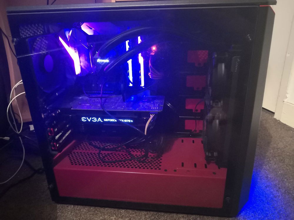 My PC. Cable management is terrible and messy because I have no idea how to do it, My friend built it for me since I have a minimum knowledge about pc building
