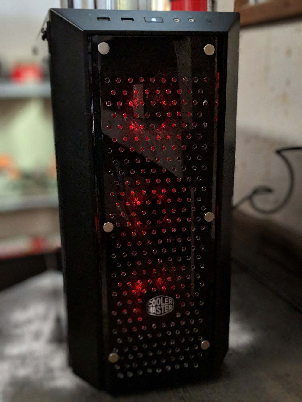 The MasterBox Pro 5 doesn't come with a filter on the front. The dust after a year of constant use was horrendous. So I made my own. Unfortunately it hides the fans so I want to upgrade to some Light Loop style for extra brightness soon.
