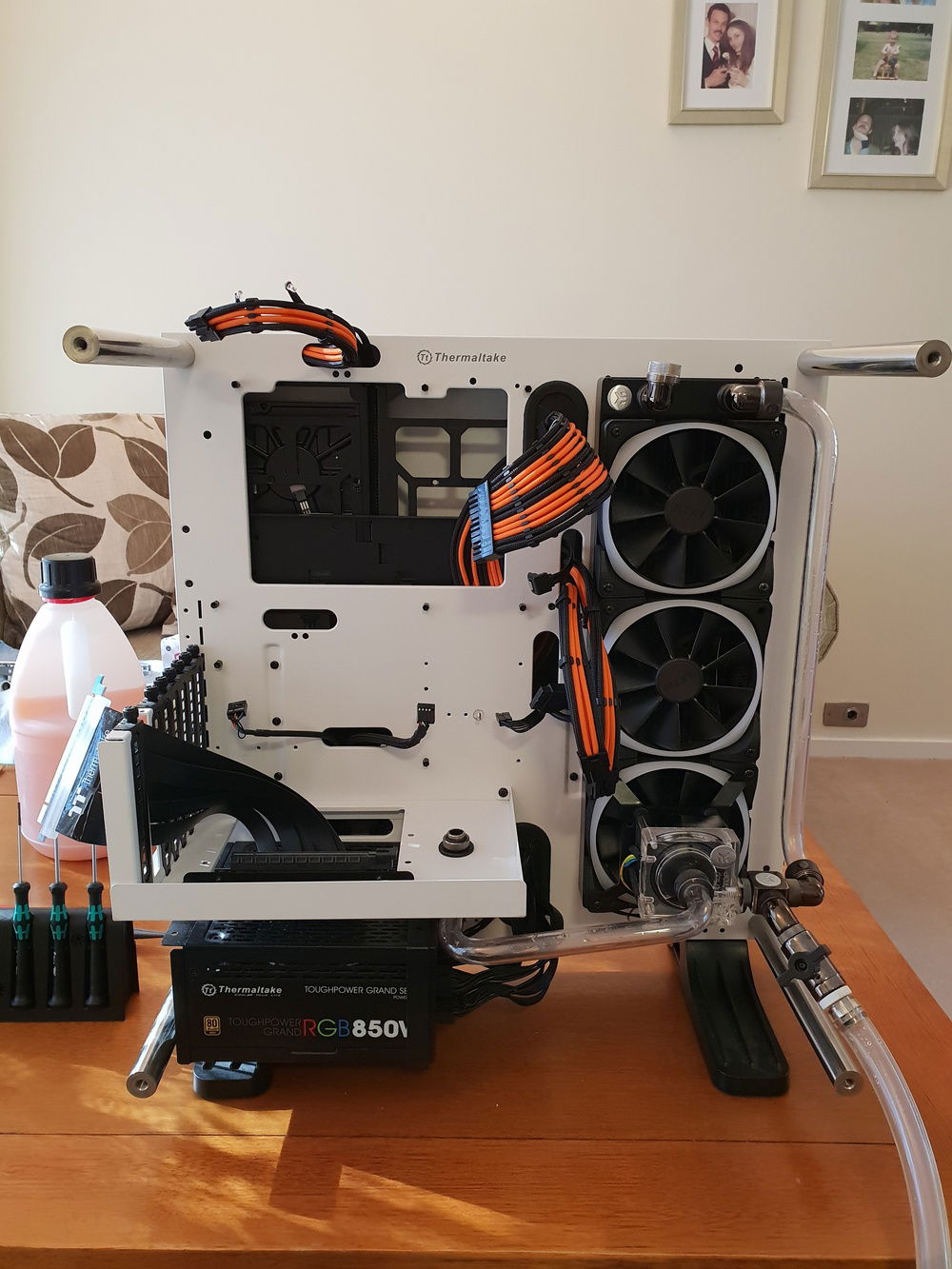 Stripped out the PC to allow for the install of the new motherboard. water blocks were cleaned and drained.