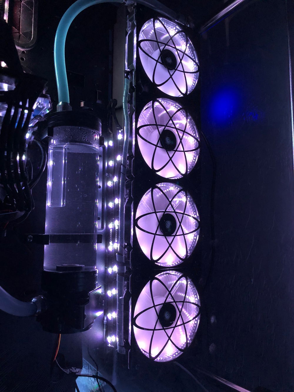 The reservoir and radiator, this is the XSPC 480 Radiator and the Thermaltake res/pump combo. Its about 26oz of water, I have been using distilled water in the loop and I have never had an issue with corrosion/ galvanization.