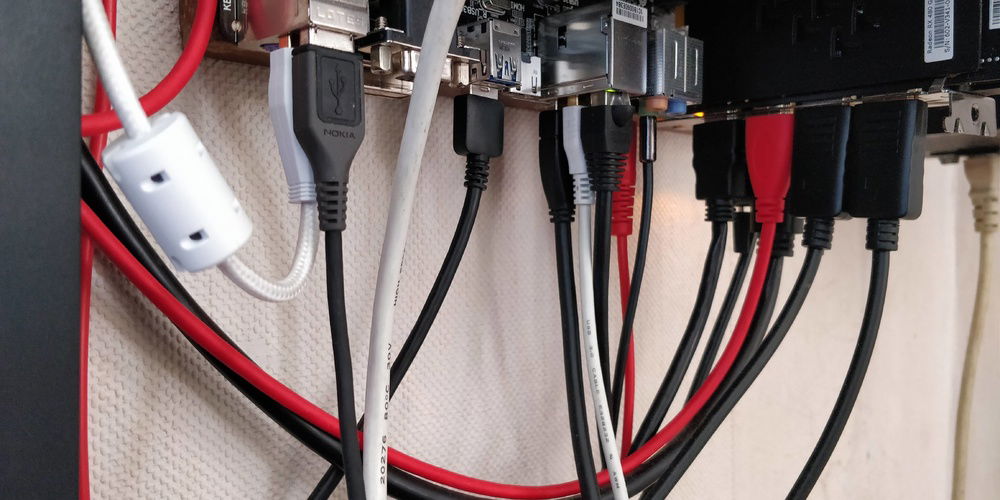 Cables running from the back