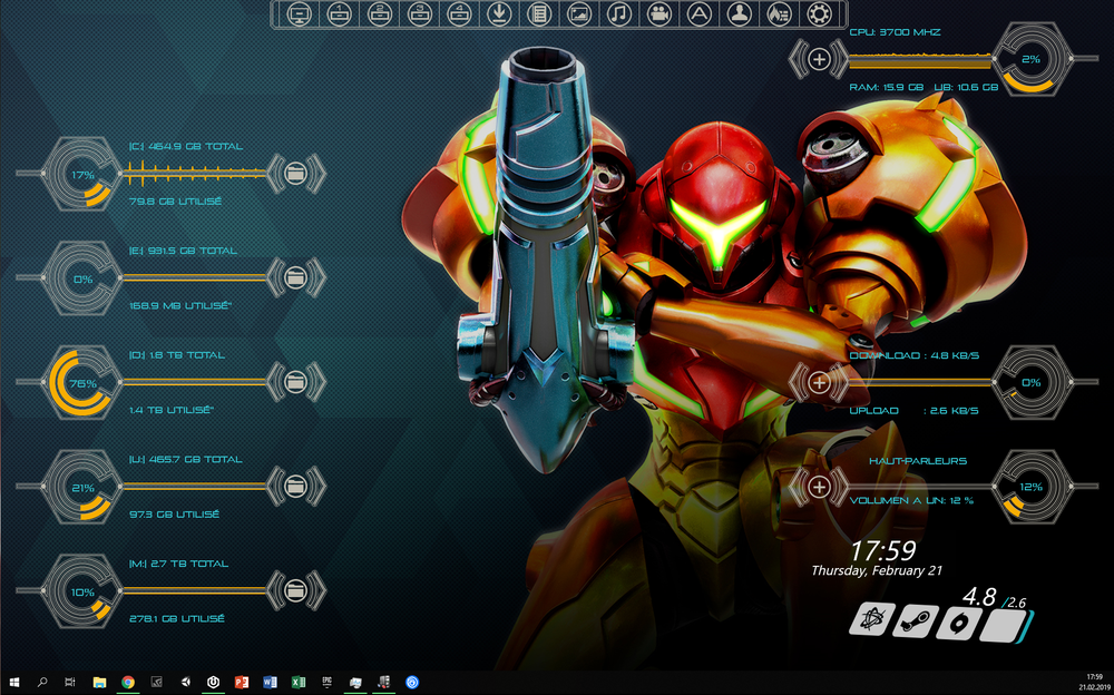 Second Monitor, for, well... monitoring my PC.
Used Rainmeter and the skin is Blantek