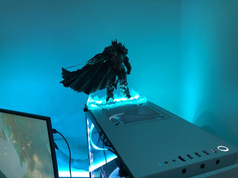 Authentic Lich King figure, with added LED RGB strip underneath for uplighting