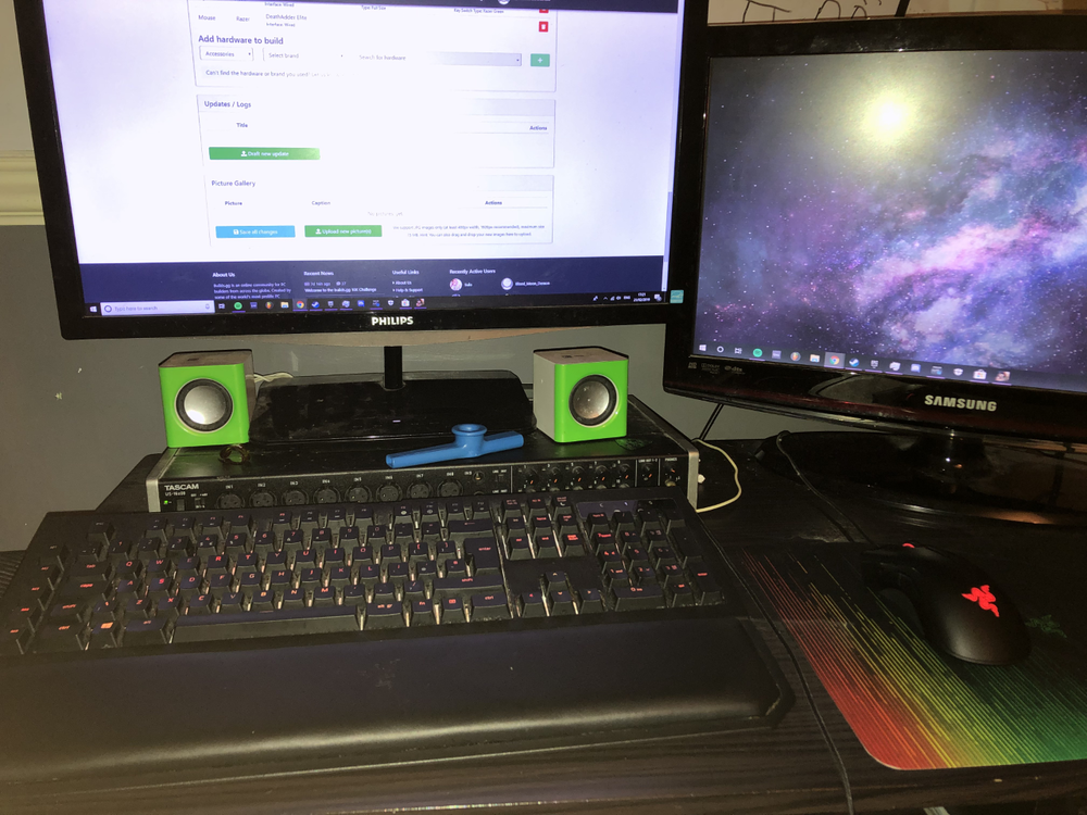 My desk + "peripherals". Includes complimentary kazoo