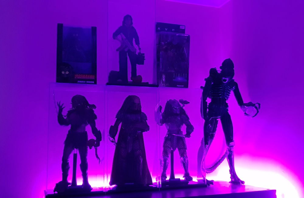 My Alien/Predator collection on top of my book shelf, on the left of my monitor.