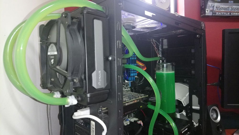 Radiator with dual fans.