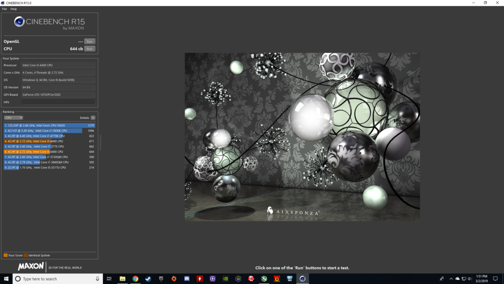 Cinebench R15 score CPU