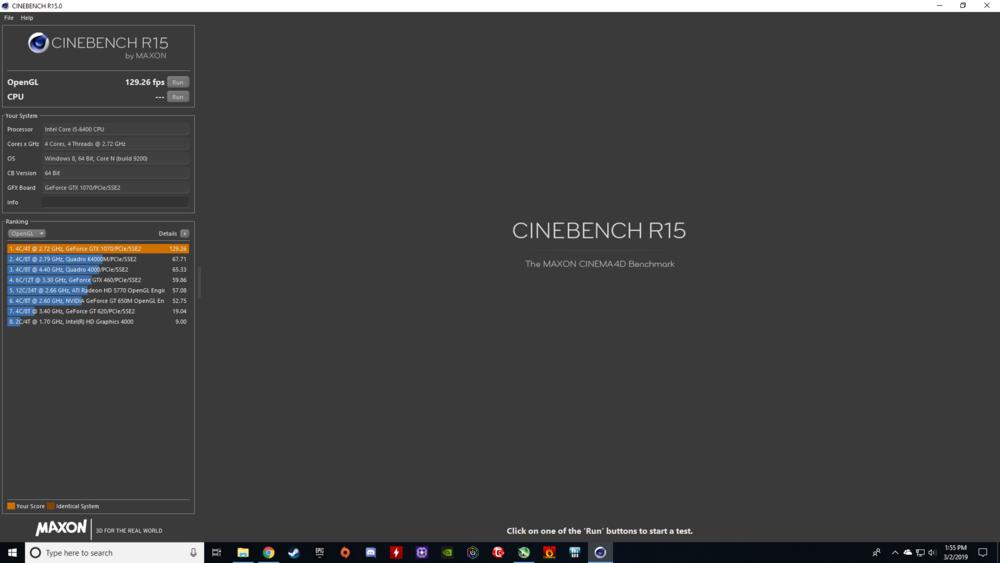 OpenGL Cinebench R15 score