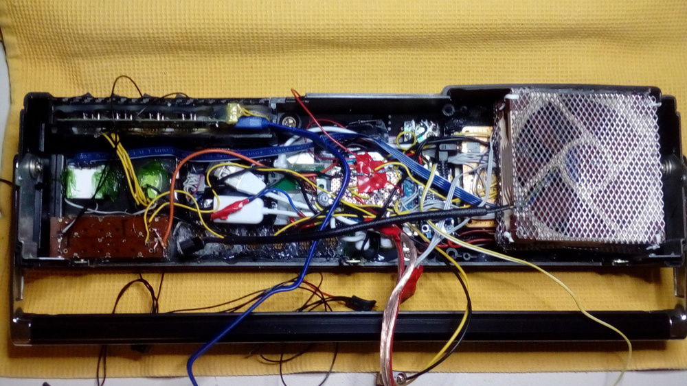 Front unit - backside, showing all the electronics for the Raspberry Pi based entertainment system (Kodi for video and streaming and Internet Radio for music)