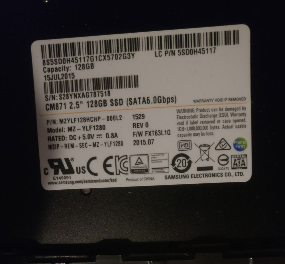 The 128GB SSD was taken from a Lenovo laptop.