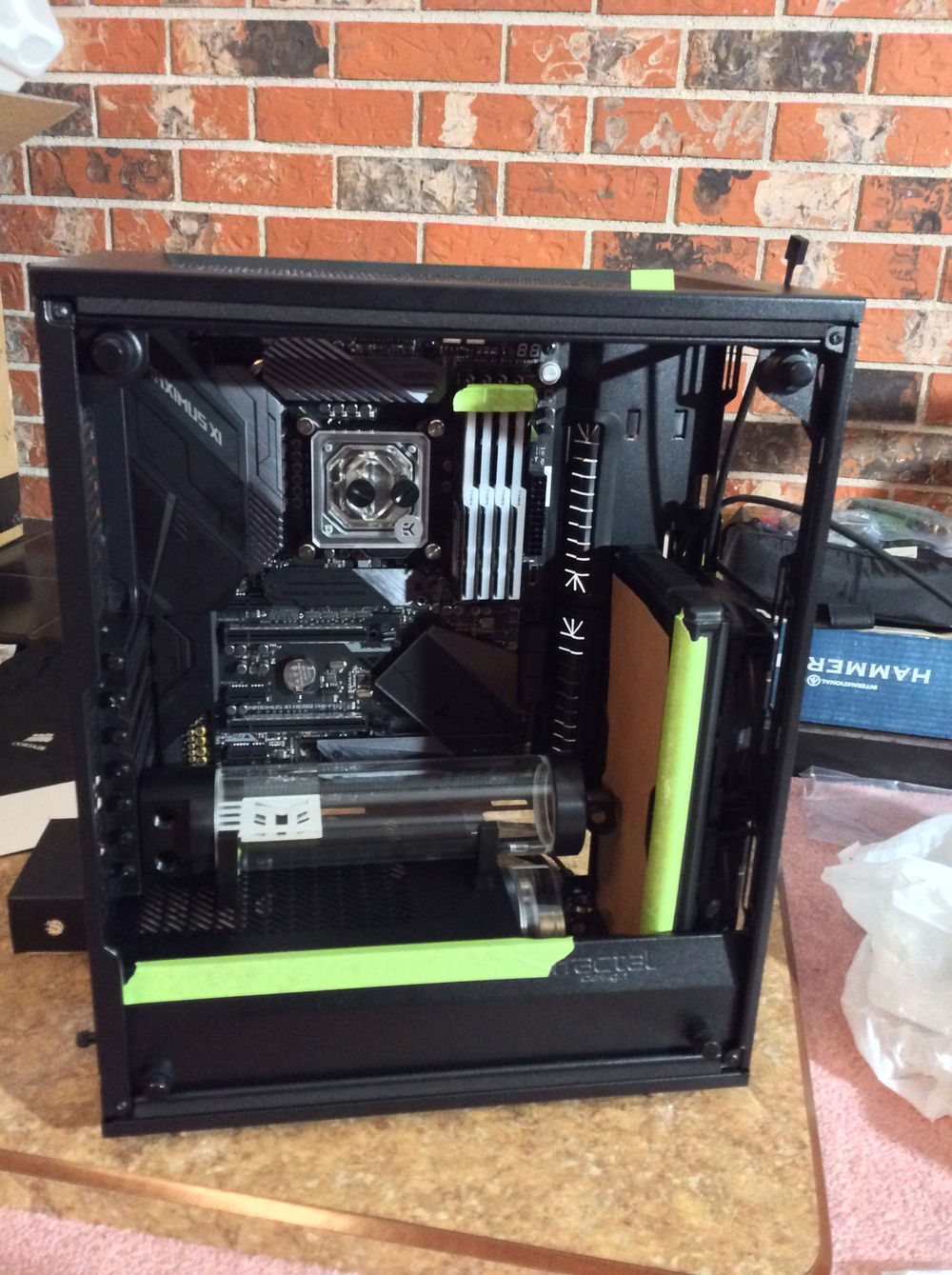 Test fitting for the radiator. The 360 for the front was on back order so i used the 240 to test fit.