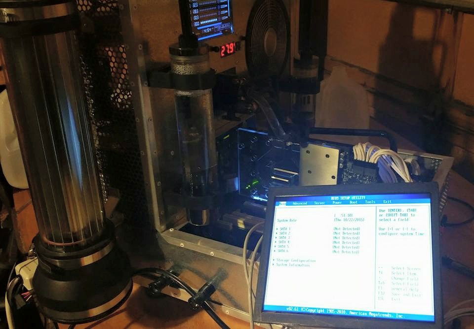 First full power on after lights, etc. There is one piece of flexible tubing, in place where the second GTX 980ti is going.