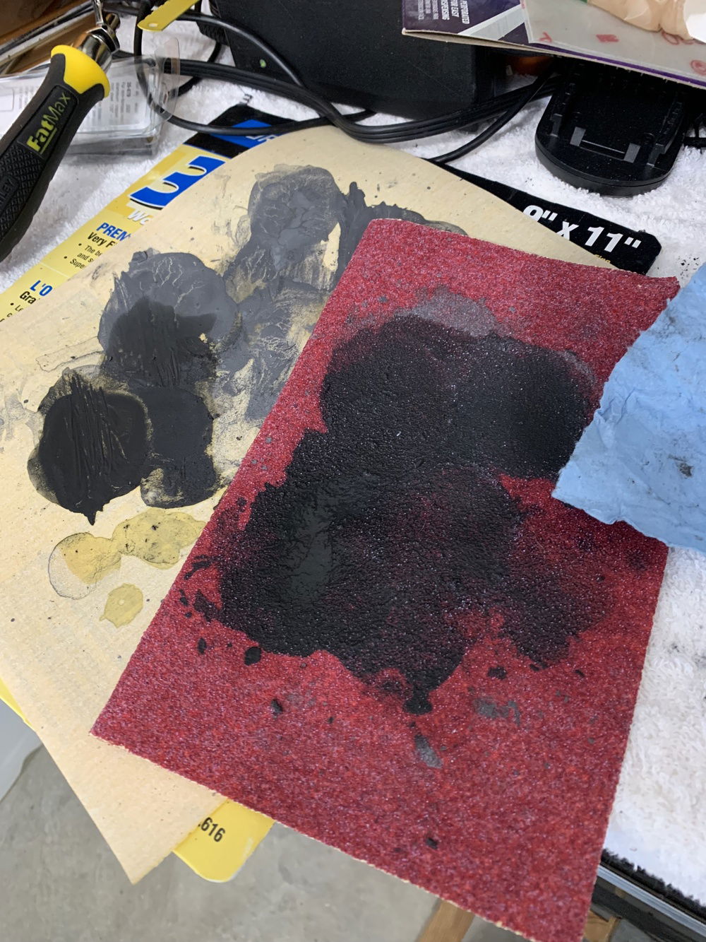 I used a two step process for sanding.  Starting with 60 grit sandpaper and then moving to a 220 grit paper