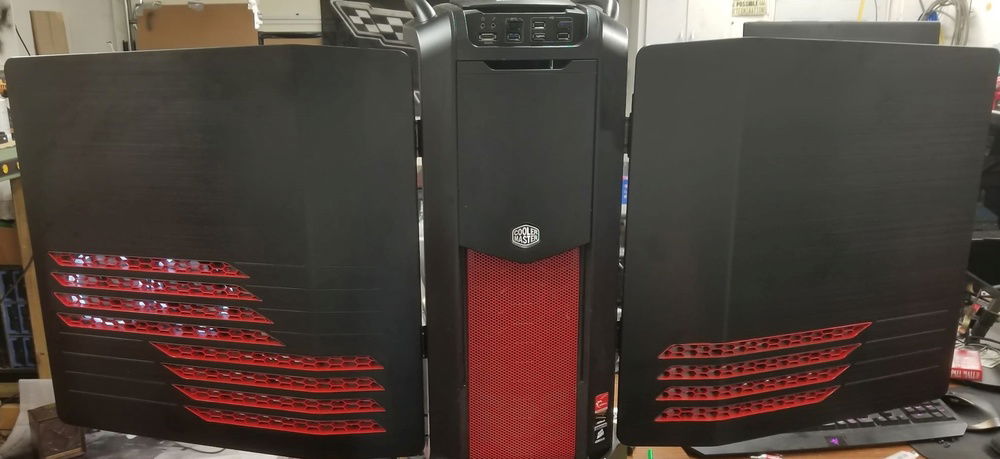 Custom red paint added to the Cooler Master Cosmos 2 case! Lighting didnt quite turn out as we had hoped, but still gorgeous!