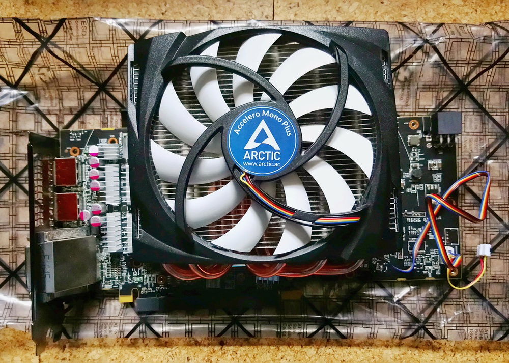 The Powercolor Red Dragon RX480 4GB with Arctic Accelero Mono to cope with the restricted airflow.
