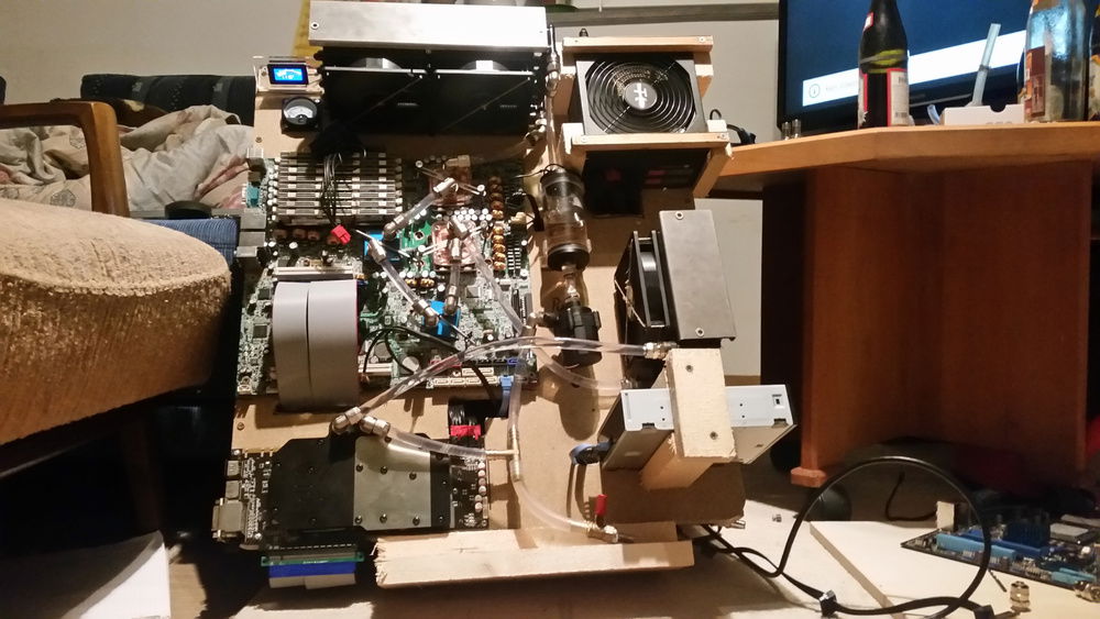 this was the first attempt. GPU was dead and the psu didnt fit the mainboard because HP :( 
if you look closely you can see the board was changed out.
also i had to use the front panel form the hp case that i dont get any errors while booting.