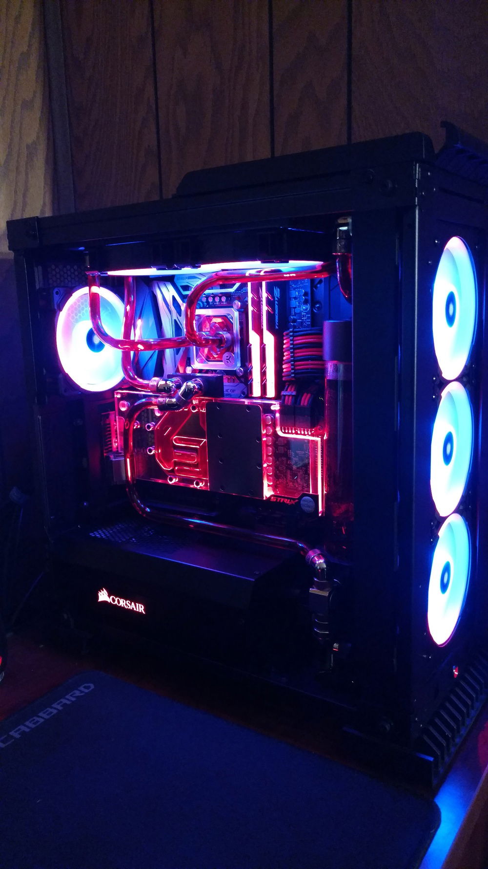 Build all lit up. Fans are blue and red, but hard to see with my phone camera.