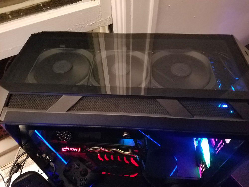 Top down shot of my case, you can see the NZXT Kraken X72 cooler fans, want to upgrade them to ARGB but not sure what brand is good