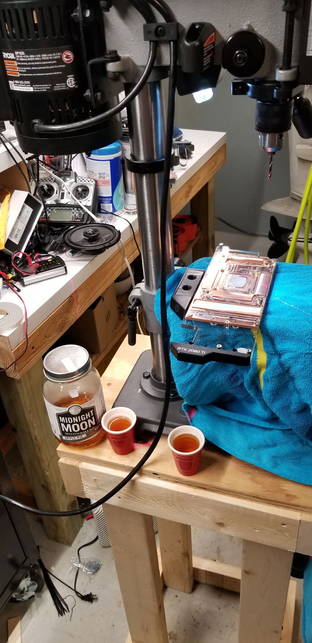 Another shot of the setup, used a towel to prevent stratches on the clear side of the card, and of course 'liquid courage'... uncharted territory for me