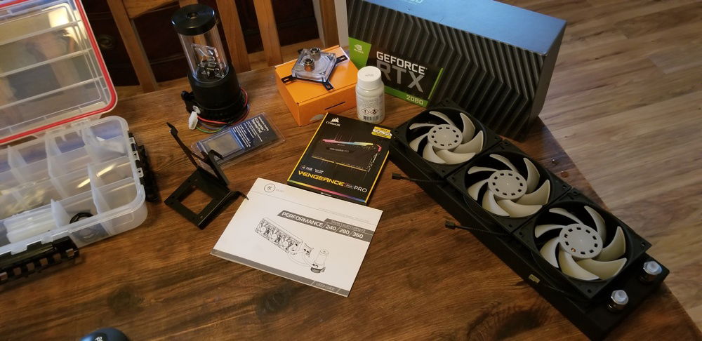 Laying out components from the EKWB 360 kit, pretty solid foundation to build a custom loop from.