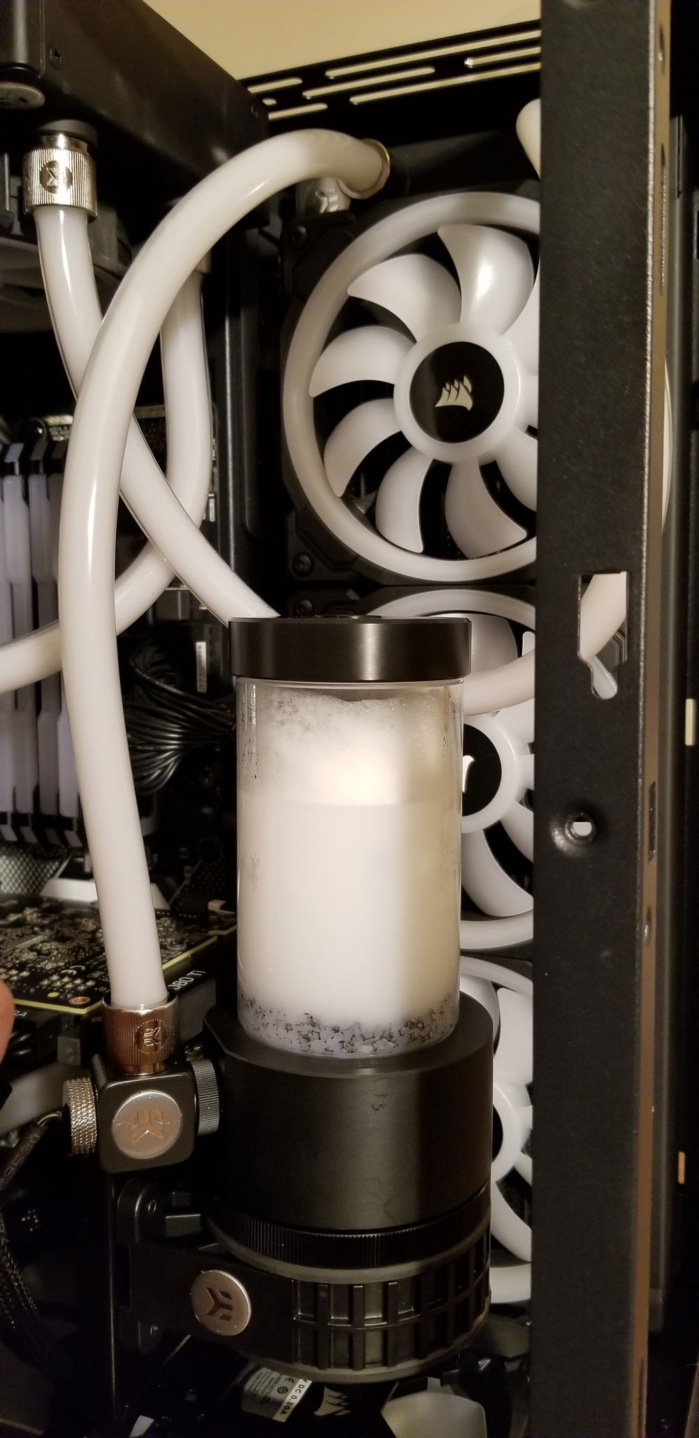 Starting to prime the system, oddly enough the coolant began to foam, the froth dissipated over time.