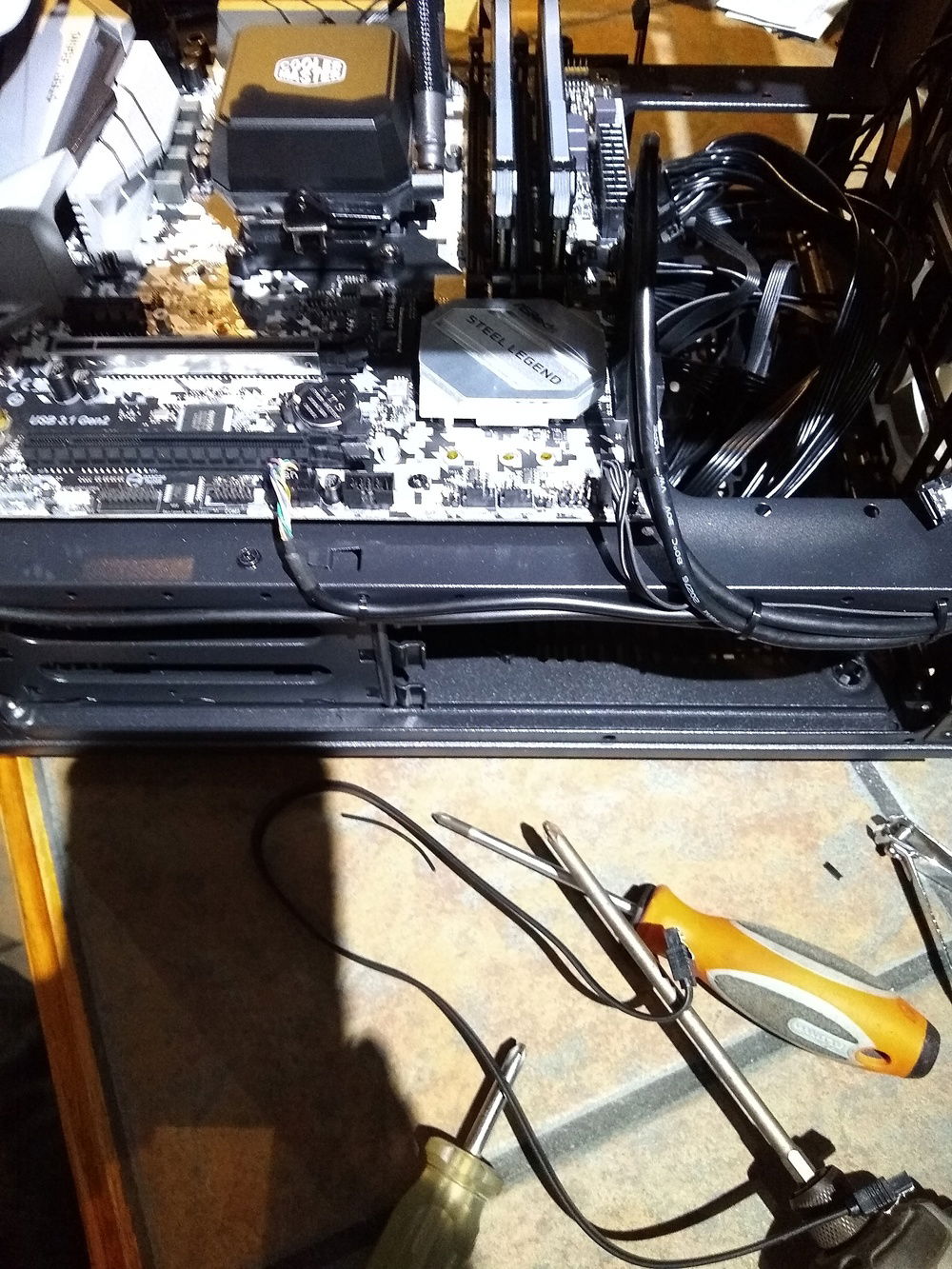 Here you can see the rats nest of wiring that had to be tucked away