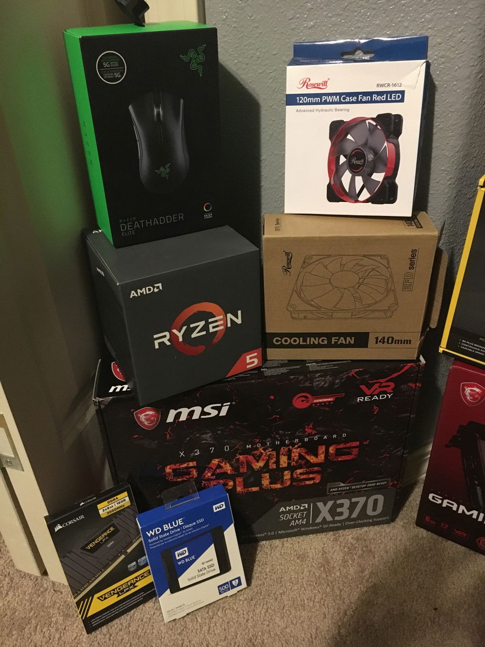 CPU, Motherboard, Memory, Storage, Case Fans, Mouse