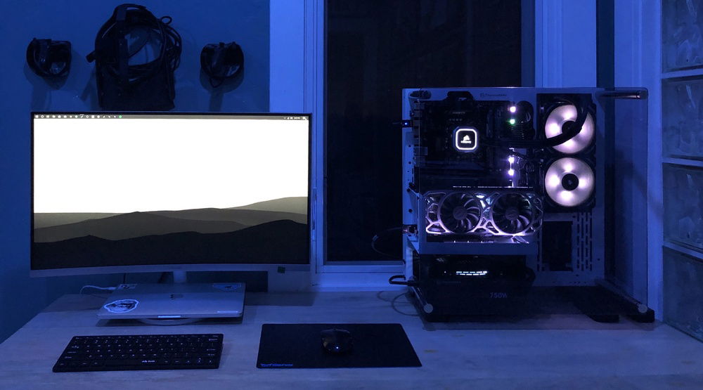 My setup under Phillips Hue lights.