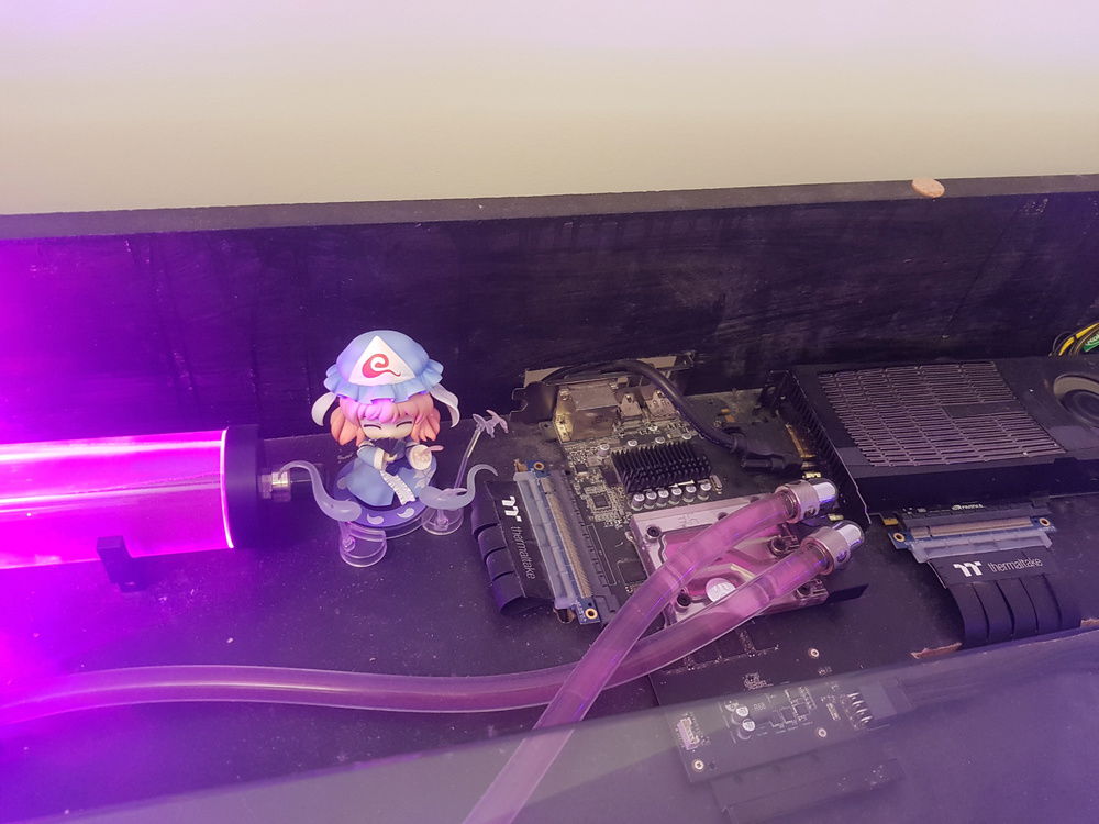 GPU Reservoir, GTX 970 and 480 on the right, along with a figure of Yuyuko Saigyouji from the Touhou Project