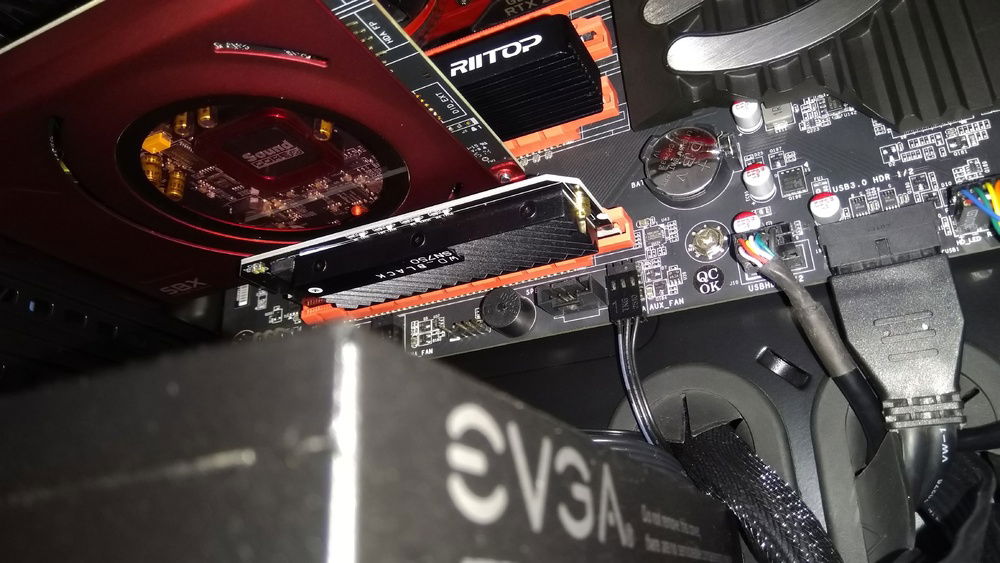 Western Digital Black SN750 RIITOP PCIe Card Installed into the X99 Motherboard