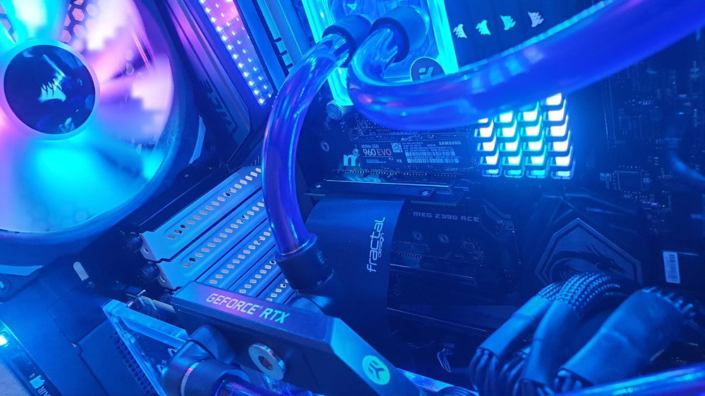 Behind GPU showing PCIE riser