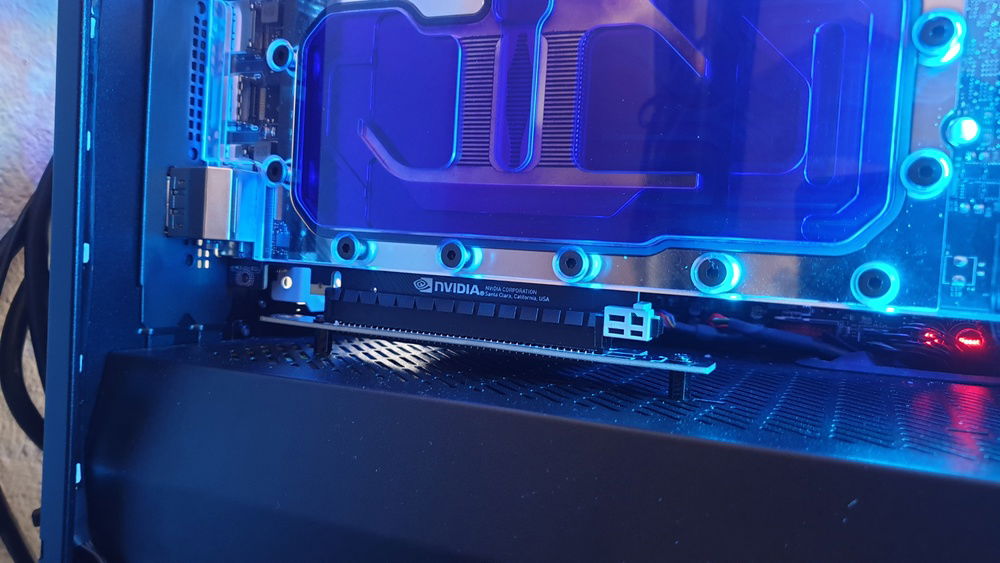 PCIE riser mounted directly to case.