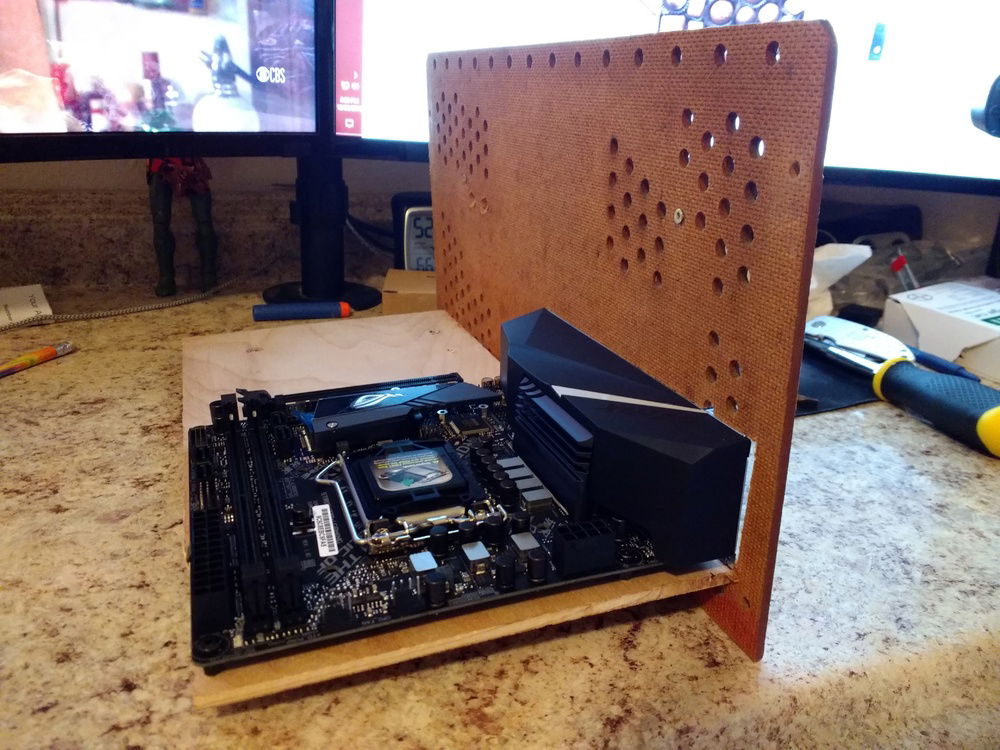 Test fit of the motherboard on the shelf