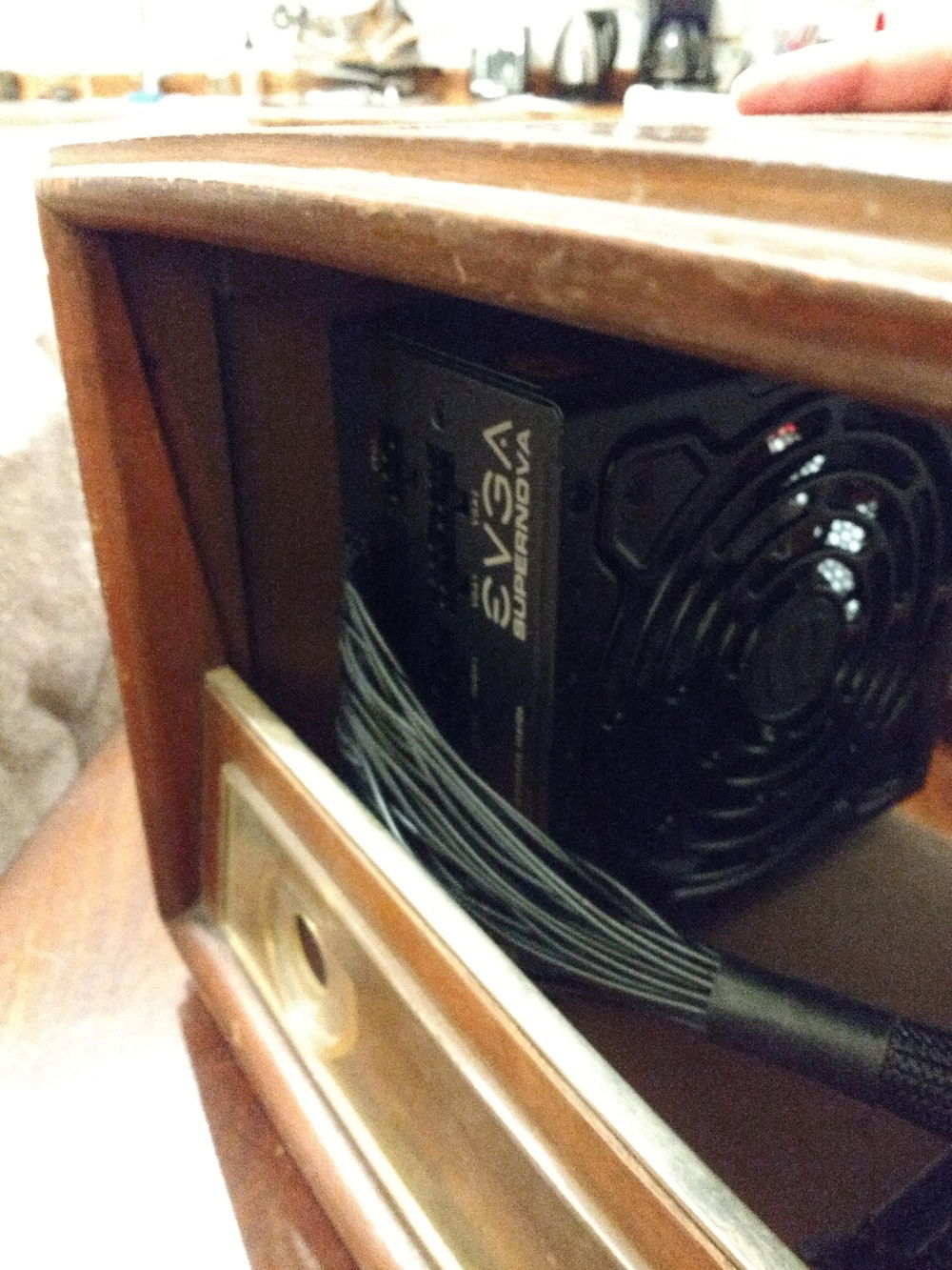 Test fit of the power supply. I only have about a quarter inch of clearance.