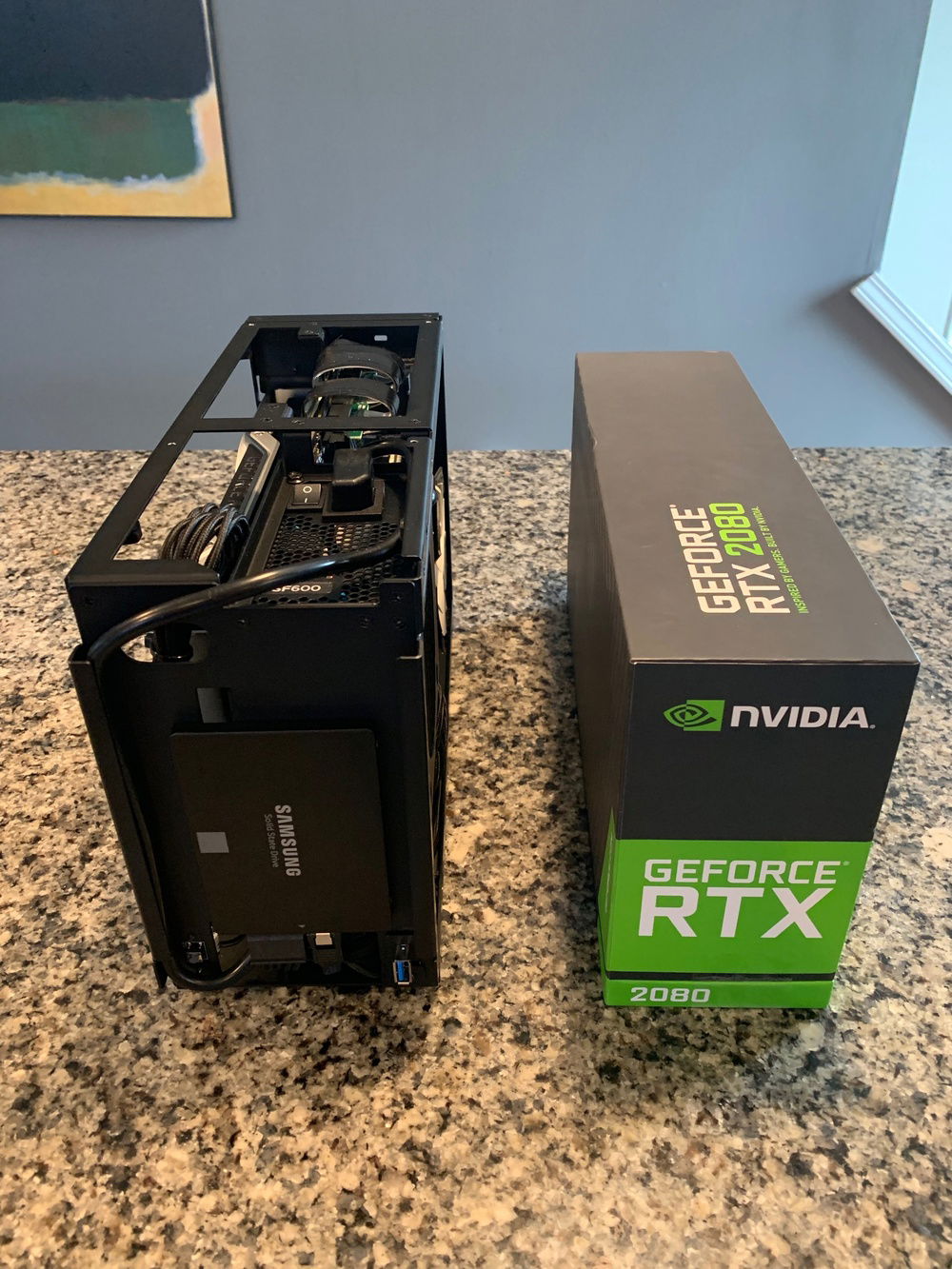 The whole rig isn't much bigger than the box that the GPU came in!