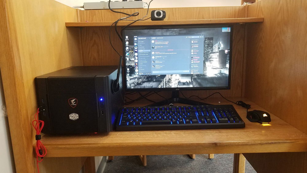 This is in my college's library after I took over a small portion of it, as well as a power strip.