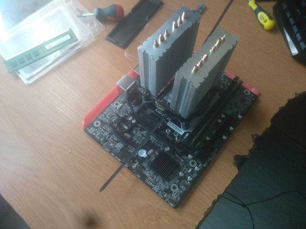 Ziptie'ing the cooler on