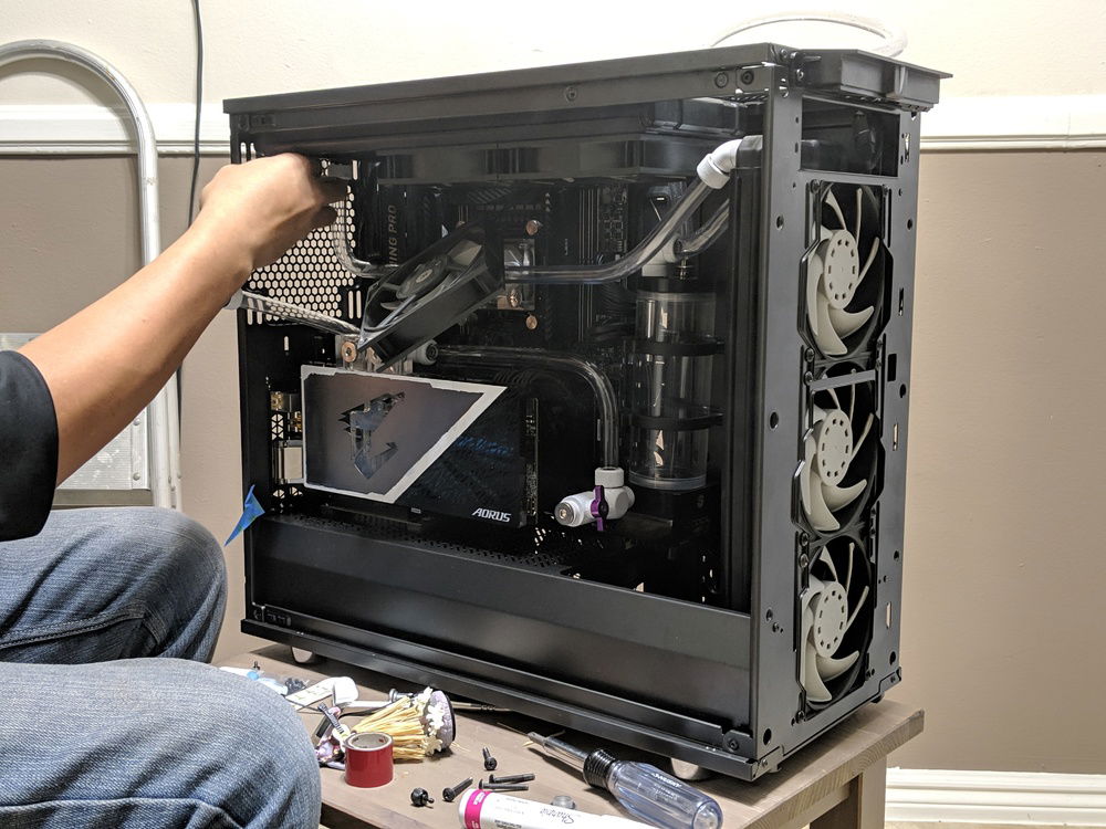 most of the hard line is in and gpu got a custom paint job