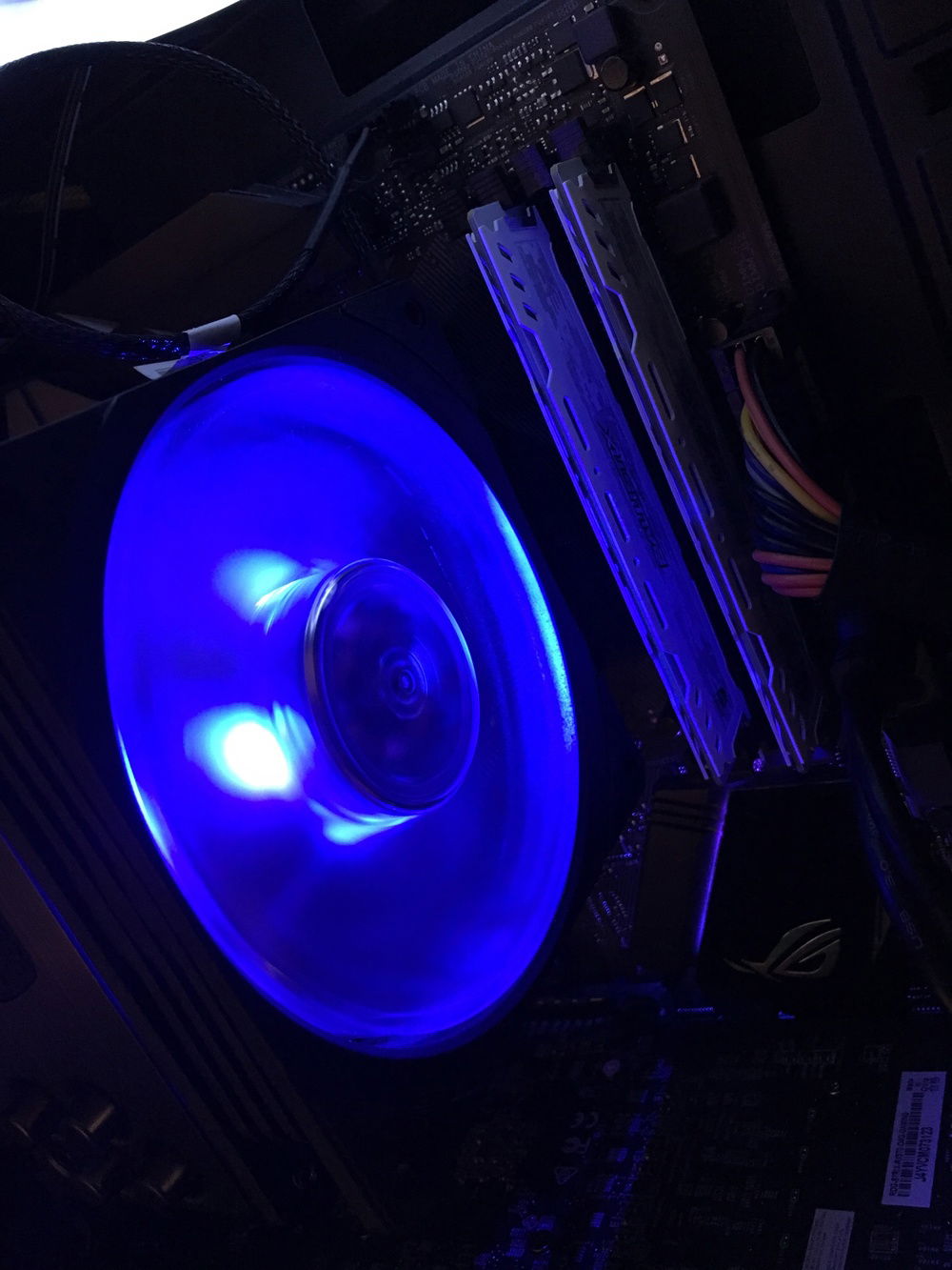 The RGB fan light reflects off of the white ram giving the build some more color
