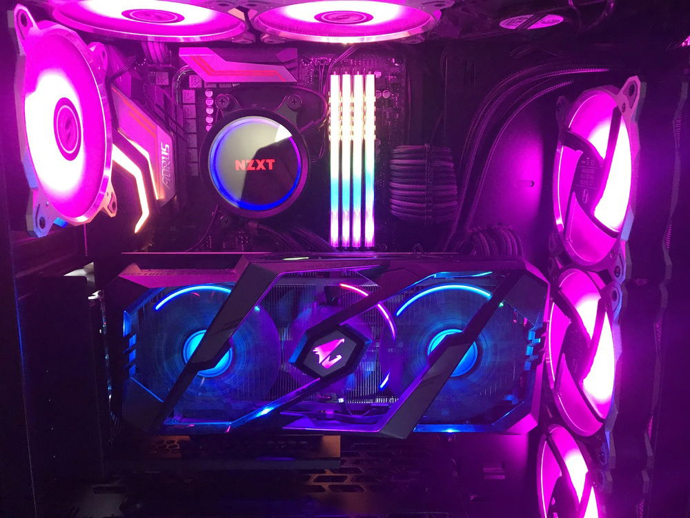 All lit up and ready for gaming! The NZXT Kraken X73 360mm AIO is an absolute monster of a cooler. I would highly recommend it. Also my system is so quiet now. I didnt realize how loud the wraith prism was(not that it isnt a great cooler itself).