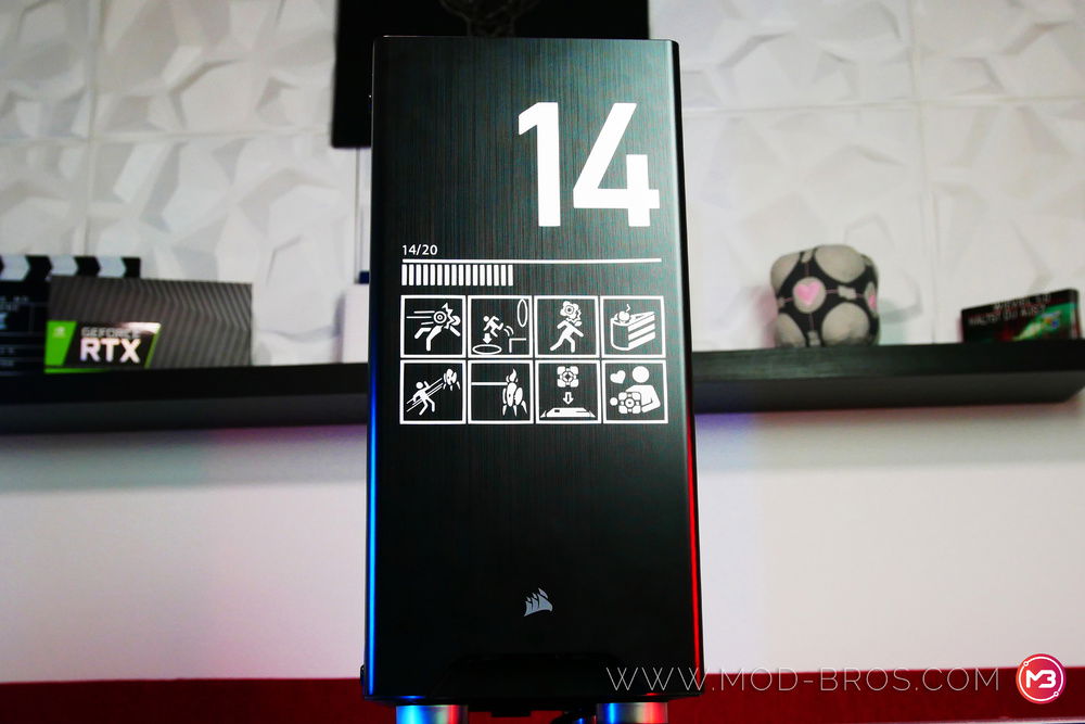 This is the front of the Portal case displaying the one of the Portal chamber signs.