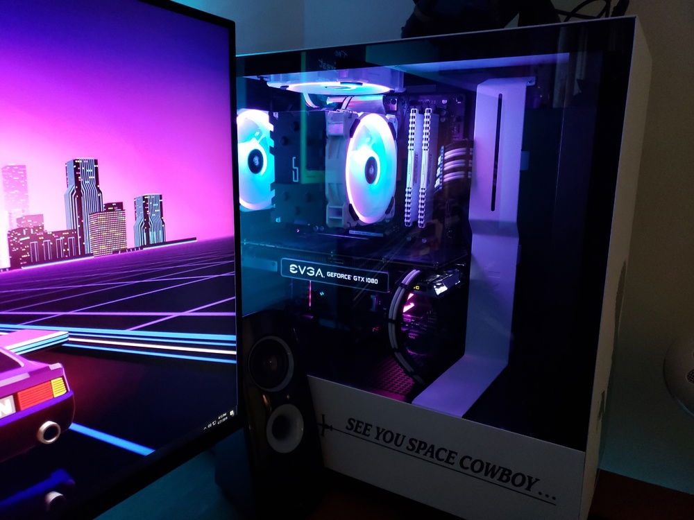 Gigabyte B450 Aorus Pro Wifi. 2600. 16GB Corsair LPX 3000 MHz. GTX 1080. Cryorig H7.