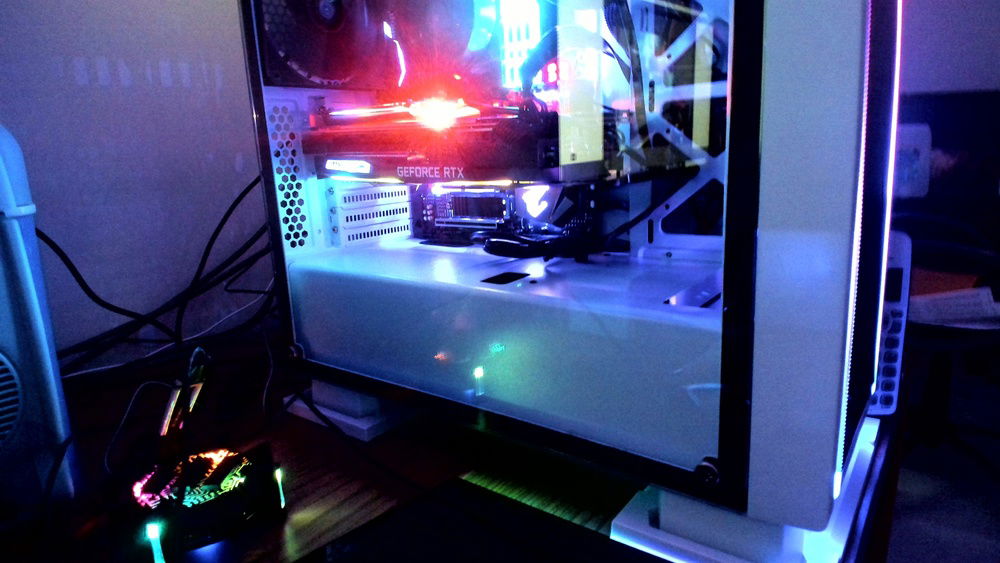 Bottom half of the system showcasing the RTX 2070 and the sound card